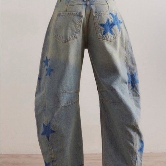 Free People We The Free Good Luck Star Barrel Jeans 30 - Picture 3 of 9